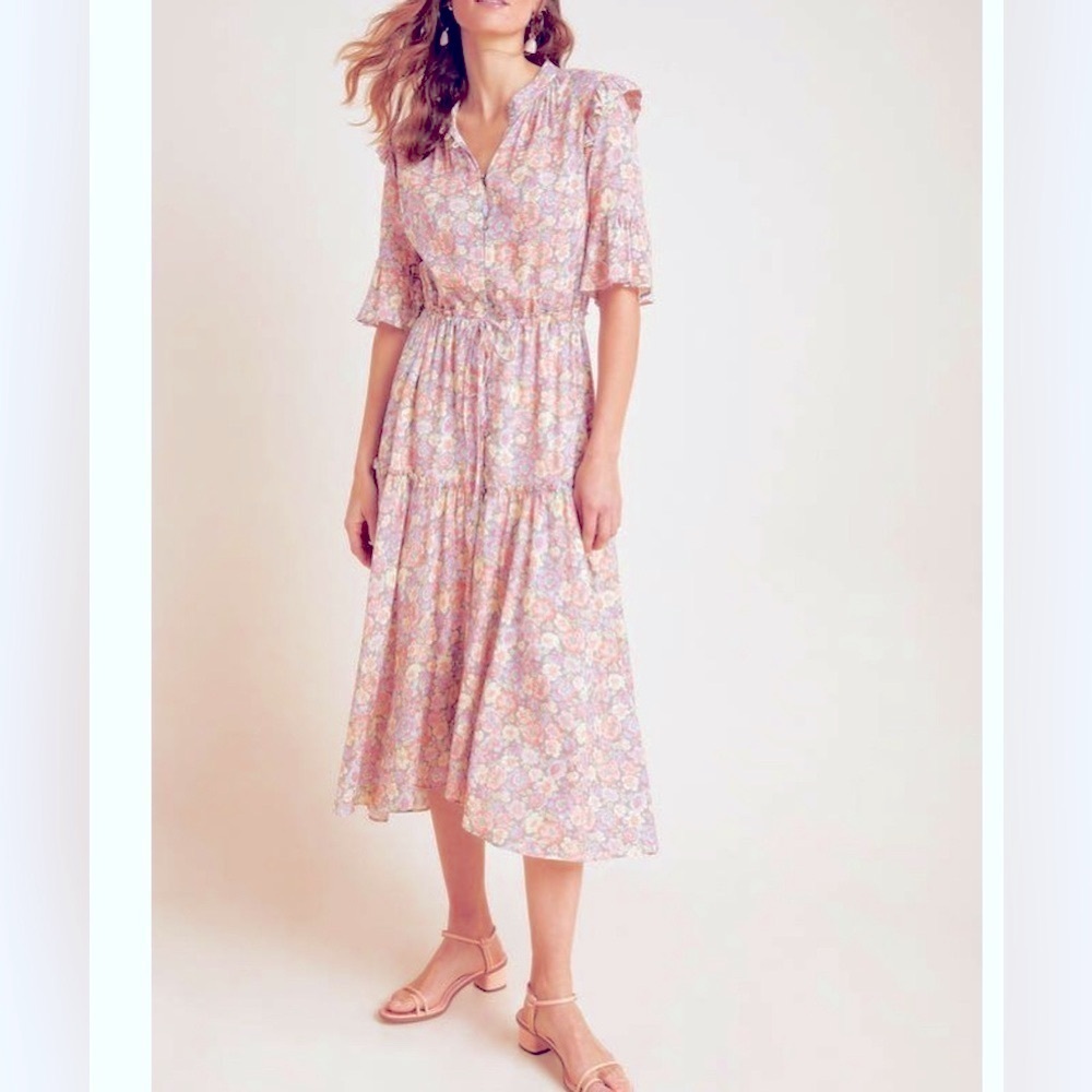 Rebecca Taylor Pink Floral Midi Dress